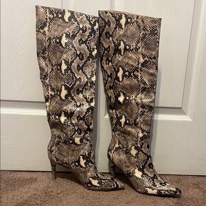 Steve Madden Brown High Heel Boots with Snakeskin Pattern
